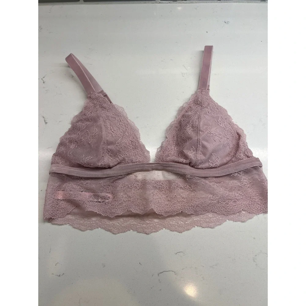 Victoria's‎ Secret Chantilly Lace Long Line Bralette Velvet Strap Large Red Pink